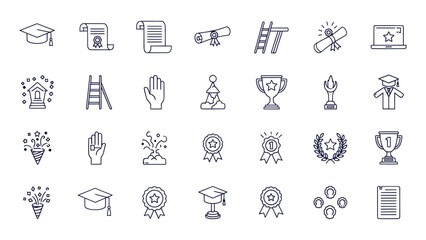 Education Graduation Achievement Success Awards Line Icons Collection Vector Illustration