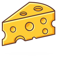 Fototapeta premium Cartoon Slice of Cheese with Holes and Brown Outline for Cooking Illustrations