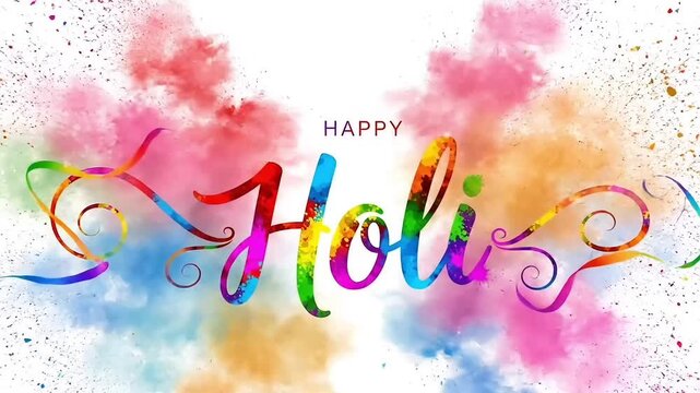 Holi festival animation with Happy Holi colorful paint splash typography lettering motion design for indian celebration greeting video and commercial use