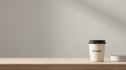 Start your day with a coffee cup on a wooden table in a minimalist setting