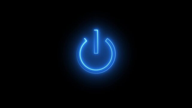 Neon power button graphic animation on a black background,with video animation.