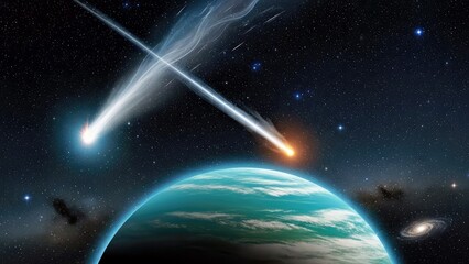 Two Bright Comets Streaking Across Starry Night Sky Above Earth Planet.jpg