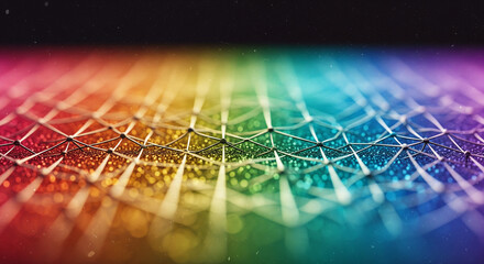 Rainbow Web: A captivating shot showcases a complex network of interconnected lines and points, bathed in a vibrant spectrum of colors.