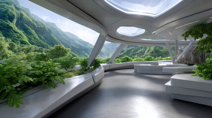 Futuristic Habitat Design Showcasing Next Generation Energy Concepts in Natural Landscape Setting