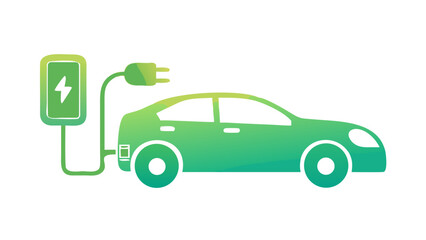 Fototapeta premium Silhouette of an electric car connected to a charging station, clean energy and green transport concept, futuristic vector