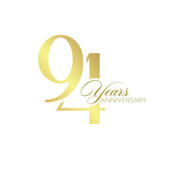 94th Anniversary Logo, Golden Color, Vector Template Design element for birthday, invitation, wedding, jubilee and greeting card illustration.
