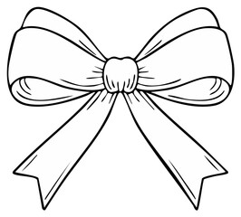 Outlined illustration of a bow with ribbons for decorative designs or graphic elements.