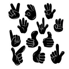 Fototapeta premium Hand vector silhouette, detailed hand gestures, positions, signs. Ideal arm, hands for illustrations, logos, icons. High quality graphics showcasing human interaction, expression