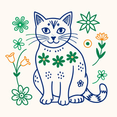 Whimsical cat illustration © leptop