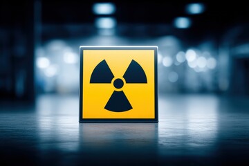 Yellow radiation warning sign with black symbol is illuminated against a blurred industrial background, emphasizing safety in environments with potential hazards and risks