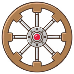 Obraz premium Stylized Wooden Ship Steering Wheel with Red Gem Center