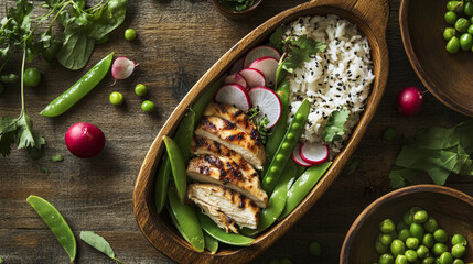 Gourmet Bento Box with Grilled Chicken and Fresh Greens