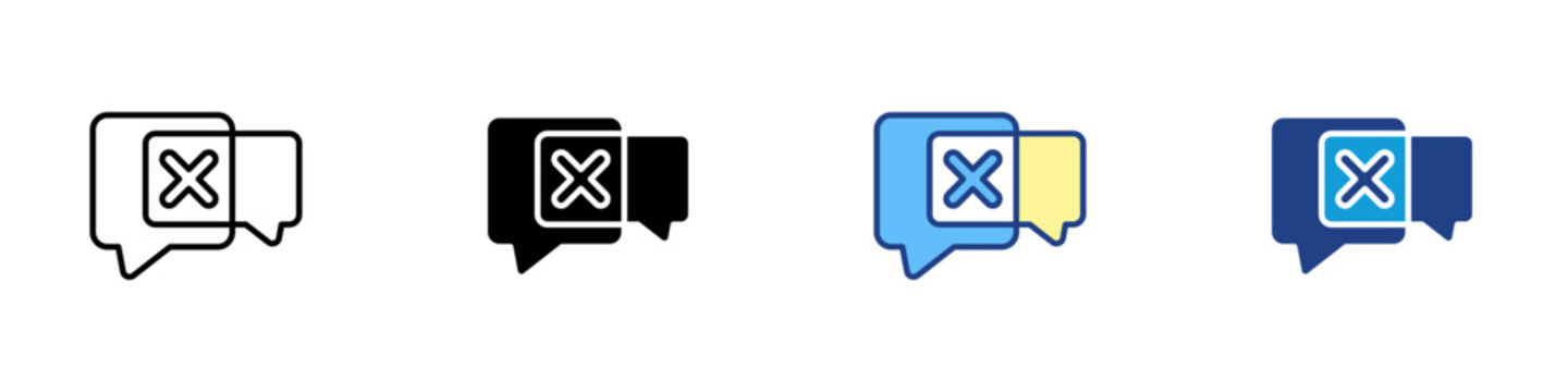 Lack Feedback Multiple Style Icon Design Vector - Speech bubbles with cross symbol, representing missing communication, silence, and feedback absence
