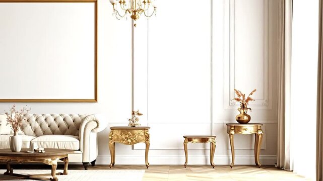 A partial view of an ornate, golden-toned room. Featuring elegant furniture and decor