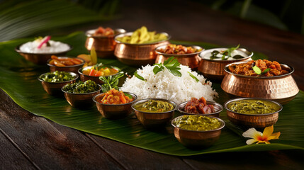 Traditional Indian Thali with Diverse Dishes and Rice