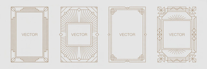 Set of Art Deco Frames and Borders in Trendy Minimalist Outline Style on White Background, Geometric Vintage Pattern, Vector Illustration © Kohinoor