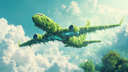 Eco-Friendly Airplane Concept Covered in Greenery in the Sky