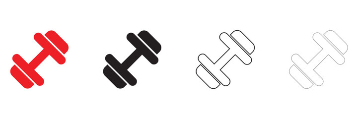 barbell and dumbbell icon vector, sports heavy weights barbell vector, silhouette and line art