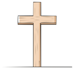 Wooden Christian Cross Symbol Religious Icon Simple Cartoon Illustration