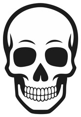 Obraz premium Black and white illustration of a human skull with large eye sockets and visible teeth