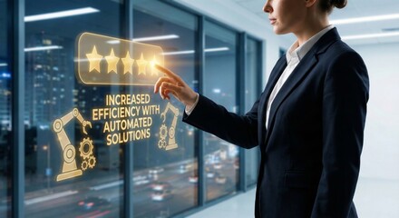 Businesswoman interacting with automated solutions hologram