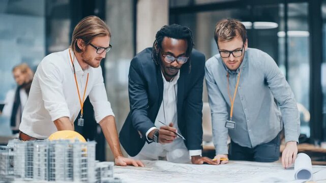 Commercial property managers collaborating to enforce sustainable land use practices in a city development project.