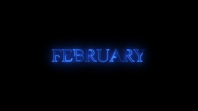 Neon february text animation on a black background,with 4k video animation.