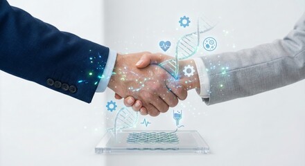 Business handshake with digital health technology and dna
