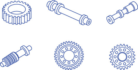 Blue line of mechanical parts gear shaft
