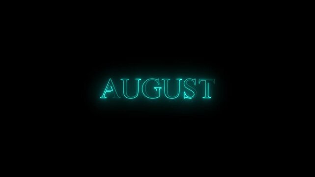 Glowing neon lines august text animation on a black background,with 4k video animation.