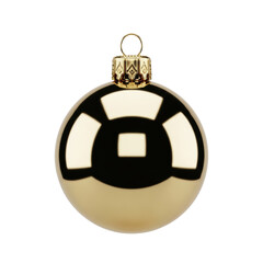 Obraz premium Ultra-photorealistic macro shot of a perfect, pristine 24k reflective gold sphere christmas ornament with intricate filigree cap, isolated on a transparent studio backdrop, concept of commercial