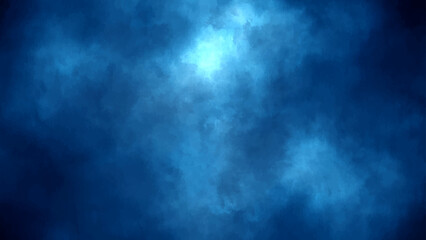 Abstract blue background with dark light textures and a stormy night sky featuring clouds smoke and fog over a motion design backdrop