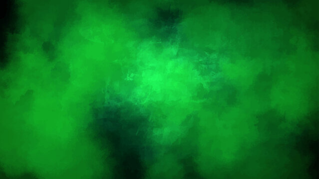 Green abstract background with bright particles and blue light textures featuring a smoky space design and dark cloud backdrops for a creative art wallpaper