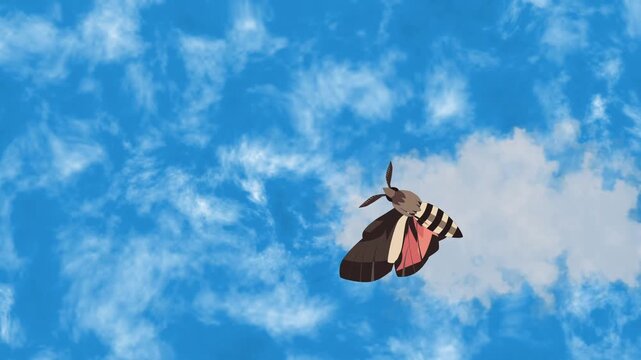 Butterfly Flying Across Moving Clouds in Blue Sky Animation
