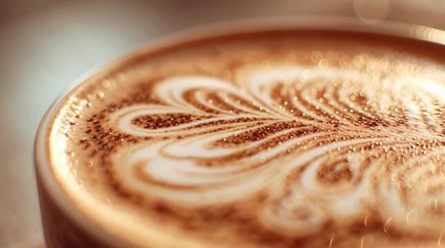 Close up latte art cappuccino foam coffee drink preparation in cafe restaurant for food background stock video footage