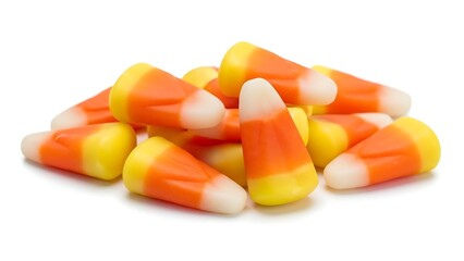 Colorful candy corn on white background.