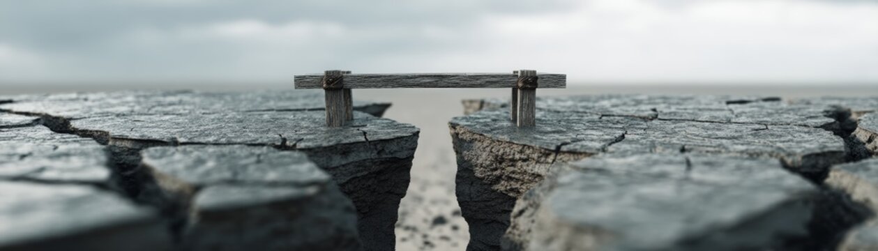 a bridge crossing fragmented ground symbolizing conflict resolution with abstract blur, 8K, with blank space for text --chaos 20 --ar 7:2 --quality 2 --v 7 Job ID: b40d0995-6126-4e1a-97c8-c26f53b5ac29