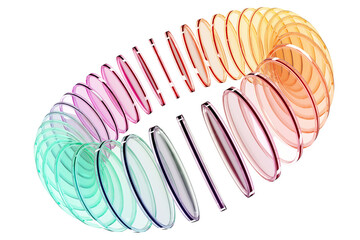 Colorful abstract circular glass discs arrangement in spectrum loop. 3d render