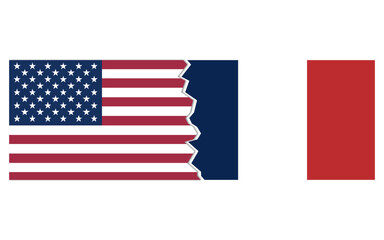 USA France conflict concept stock image, USA France breakup, usa France map break