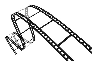 Curved movie reel in perspective. Blank curvy film strip isolated on white background. Vector illustration