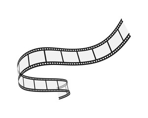 Blank curvy film strip isolated on white background. Wavy movie reel in perspective. Vector illustration