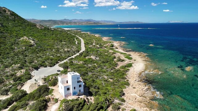 Drone view to Capo Comino, Siniscola, Sardinia, Italy