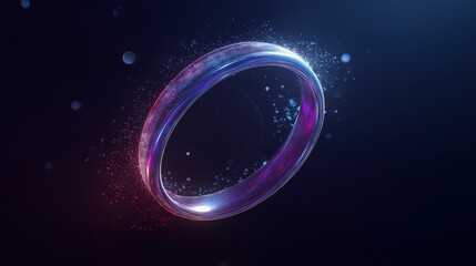 Futuristic Glowing Neon Ring with Shimmering Particles in Dark Space