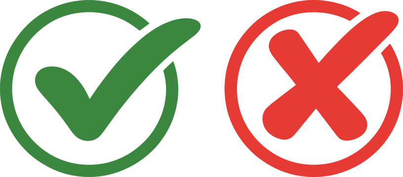 Green check mark and red cross symbols