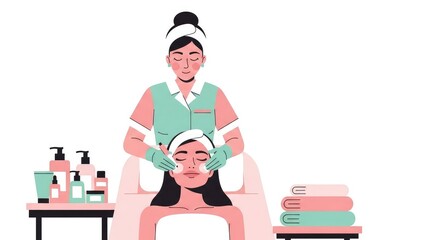 Spa Esthetician Facial Skincare Illustration Beauty Products Pink Teal Towels Minimal Design.jpg