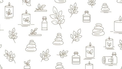 Spa Wellness Pattern With Candles Stones Leaves Essential Oils Seamless Repeat.jpg