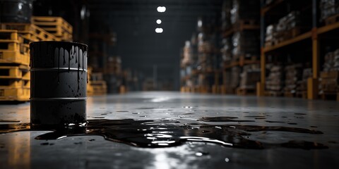 Oil spill in warehouse causes safety concerns and cleanup efforts during afternoon shift