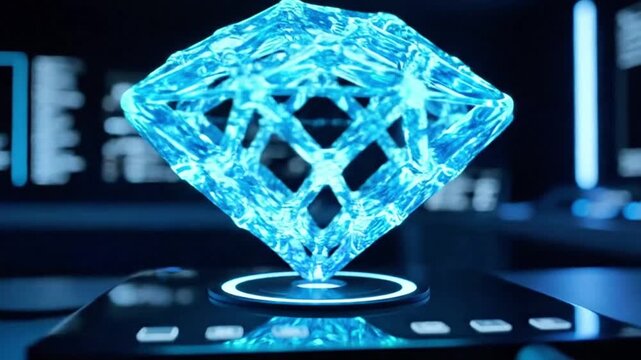Holographic display projects 3D lattice from interference patterns.