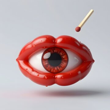 Surreal Eye and Lip Composition With Matchstick Symbolizing Intriguing Perspectives and Boldness