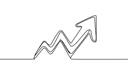  Upward trending arrow symbol . Continuous one line drawing on white.